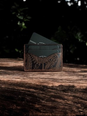 Kalkan Deri Taba Renk Kaşmir El Yapımı Doğal Deri Kartlık - 5 Bölmeli Minimalist ve Şık Tasarım