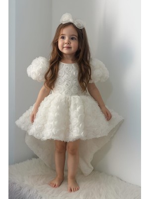 LilyMoon Kız Çocuk Özel Gün Elbisesi Gül Dokulu Abiye Model