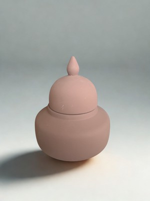 İki Cadı Tasarım Kubbeli Osmanlı Kutu, Seramik Dekoratif Obje Koyu Pudra