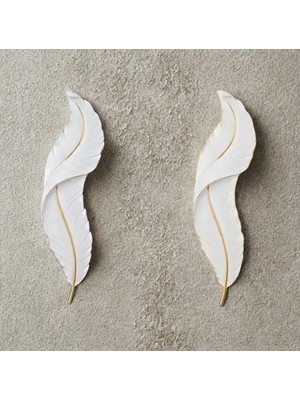 İki Cadı Tasarım Tüy Aplik LED Aydınlatmalı Pilli 2'li Set Beyaz - Polyester -