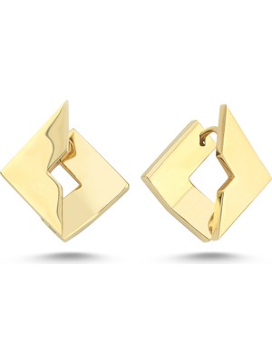 Zeya Kuyumculuk 14 Ayar Altın Kesit Detaylı Kare Plaka Küpe