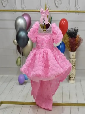 LilyMoon Kız Çocuk Özel Gün Elbisesi Gül Dokulu Abiye Model