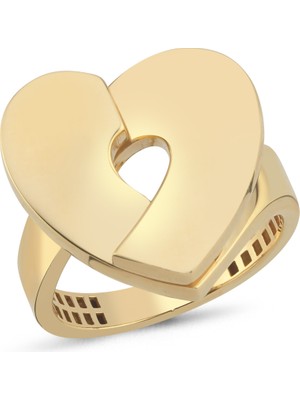 Zeya Kuyumculuk 14 Ayar Altın Kesit Detaylı Kalp Plaka Yüzük