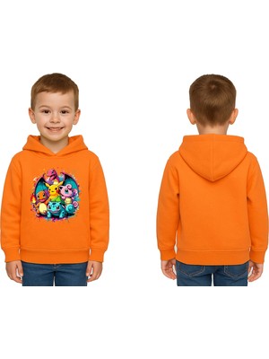 Sedirli Unisex Pokemon Baskılı Çocuk Swaetshirt 3 Iplik Şardonlu