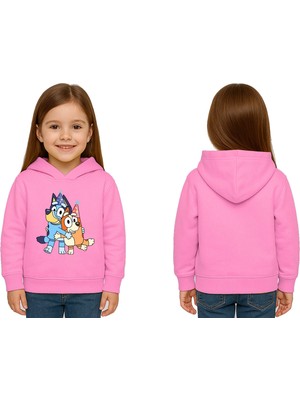 Sedirli Unisex Bluey Baskılı Çocuk Swaetshirt Kapşonlu 3 Iplik Şardonlu