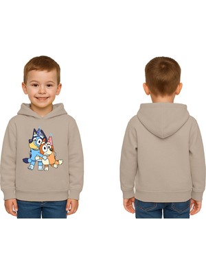 Sedirli Unisex Bluey Baskılı Çocuk Swaetshirt Kapşonlu 3 Iplik Şardonlu