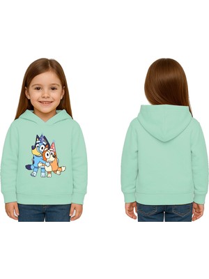 Sedirli Unisex Bluey Baskılı Çocuk Swaetshirt Kapşonlu 3 Iplik Şardonlu