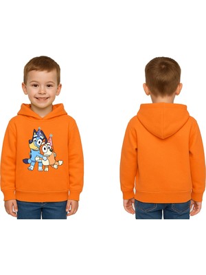 Sedirli Unisex Bluey Baskılı Çocuk Swaetshirt Kapşonlu 3 Iplik Şardonlu