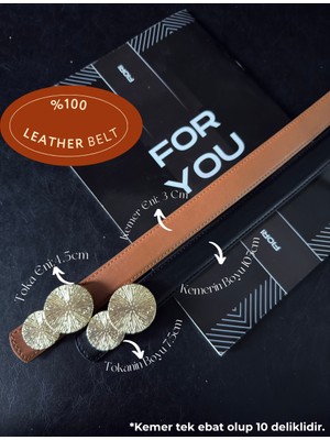 Fiori Hakiki Bombeli Yuvarlak Toka Kadın Kemeri, Pantolon Kemeri, Ceket Kemeri, Elbise Kemeri