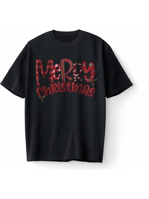 Bumeta Klasik Yılbaşı Merry Christmas Baskılı Oversize Unisex Tişört T-Shirt
