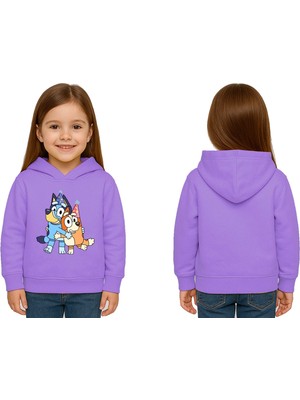 Sedirli Unisex Bluey Baskılı Çocuk Swaetshirt Kapşonlu 3 Iplik Şardonlu