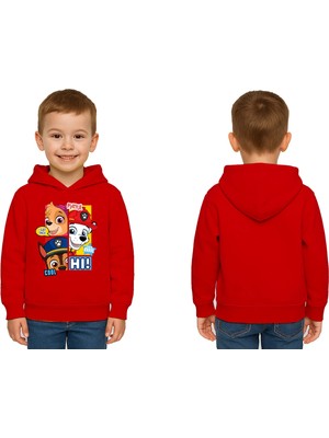 Sedirli Unisex Pawpetrol Baskılı Çocuk Swaetshirt Kapşonlu 3 Iplik Şardonlu