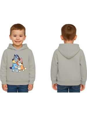 Sedirli Unisex Bluey Baskılı Çocuk Swaetshirt Kapşonlu 3 Iplik Şardonlu