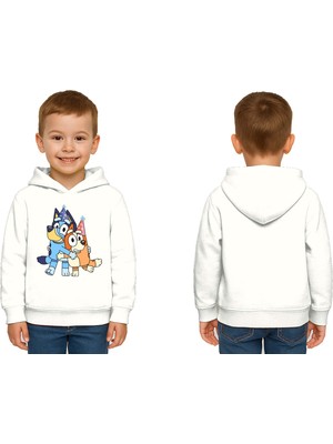 Sedirli Unisex Bluey Baskılı Çocuk Swaetshirt Kapşonlu 3 Iplik Şardonlu