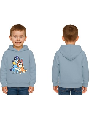 Sedirli Unisex Bluey Baskılı Çocuk Swaetshirt Kapşonlu 3 Iplik Şardonlu