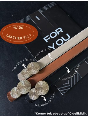 Fiori Hakiki Bombeli Yuvarlak Toka Kadın Kemeri, Pantolon Kemeri, Ceket Kemeri, Elbise Kemeri