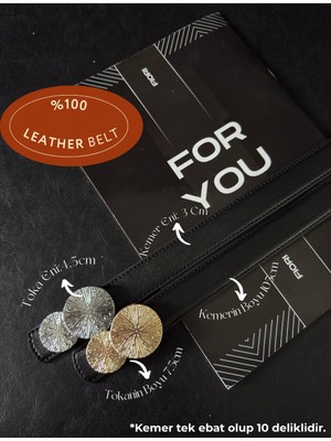 Fiori 2'li Hakiki Bombeli Yuvarlak Toka Kadın Kemeri, Pantolon Kemeri, Ceket Kemeri, Elbise Kemeri