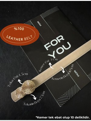 Fiori Hakiki Bombeli Yuvarlak Toka Kadın Kemeri, Pantolon Kemeri, Ceket Kemeri, Elbise Kemeri