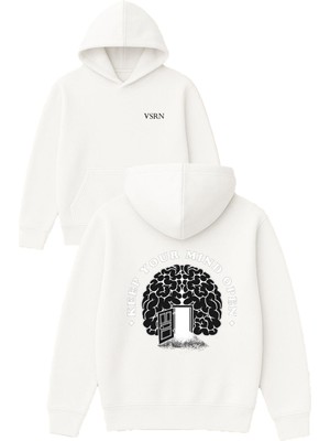 Vsrn Keep Your Tasarım Baskılı Oversize Beyaz Kapüşonlu Sweatshirt