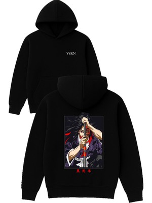 Vsrn Gojo Anime Tasarım Baskılı Oversize Siyah Kapüşonlu Sweatshirt