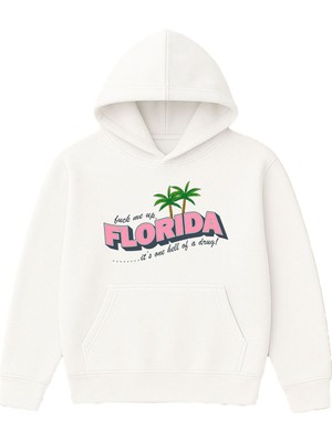 Vsrn Florida Tasarım Baskılı Oversize Beyaz Kapüşonlu Sweatshirt