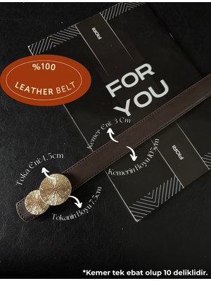 Fiori Hakiki Bombeli Yuvarlak Toka Kadın Kemeri, Pantolon Kemeri, Ceket Kemeri, Elbise Kemeri