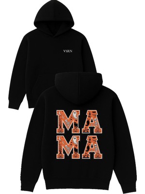 Vsrn Ma Ma Tasarım Baskılı Oversize Siyah Kapüşonlu Sweatshirt