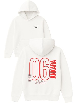 Vsrn 06 Ankara Tasarım Baskılı Oversize Beyaz Kapüşonlu Sweatshirt