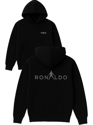 Vsrn Ronaldo 1 Tasarım Baskılı Oversize Siyah Kapüşonlu Sweatshirt