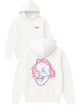 Vsrn Albert Tasarım Baskılı Oversize Beyaz Kapüşonlu Sweatshirt