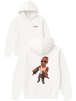 Vsrn Gangs Tasarım Baskılı Oversize Beyaz Kapüşonlu Sweatshirt