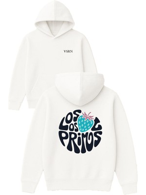 Vsrn Los Os Tasarım Baskılı Oversize Beyaz Kapüşonlu Sweatshirt