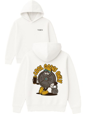 Vsrn Cool Gains Only Tasarım Baskılı Oversize Beyaz Kapüşonlu Sweatshirt