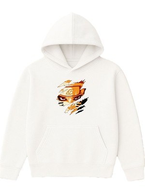 Vsrn Anime Gözleri Tasarım Baskılı Oversize Beyaz Kapüşonlu Sweatshirt
