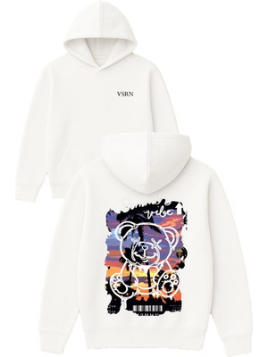 Vsrn Vibe Summer Tasarım Baskılı Oversize Beyaz Kapüşonlu Sweatshirt