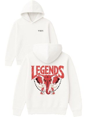 Vsrn Legends Tasarım Baskılı Oversize Beyaz Kapüşonlu Sweatshirt