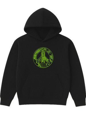 Vsrn Yeşil Işaret Tasarım Baskılı Oversize Siyah Kapüşonlu Sweatshirt