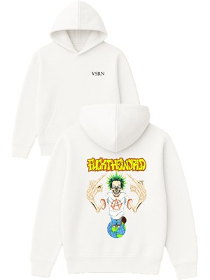 Vsrn Yeşil Saçlı Adam Tasarım Baskılı Oversize Beyaz Kapüşonlu Sweatshirt