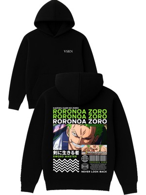 Vsrn Roro Tasarım Baskılı Oversize Siyah Kapüşonlu Sweatshirt