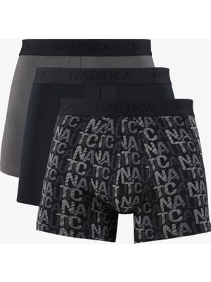 Nautica Erkek Siyah Standart Fit 3'lü Boxer Standart Paça Tipi ile Şık Desen