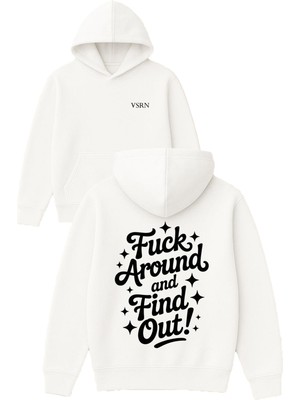 Vsrn Around And Tasarım Baskılı Oversize Beyaz Kapüşonlu Sweatshirt