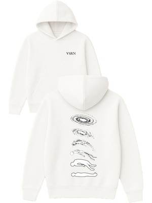 Vsrn Karadelik Tasarım Baskılı Oversize Beyaz Kapüşonlu Sweatshirt