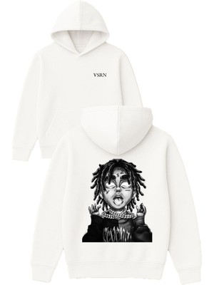 Vsrn Xxxtentecion Tasarım Baskılı Oversize Beyaz Kapüşonlu Sweatshirt
