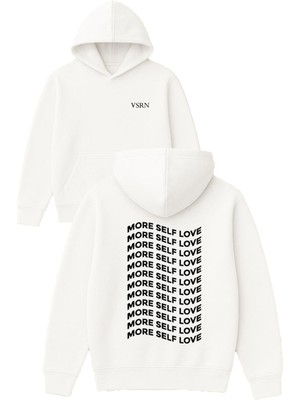 Vsrn More Self Love Tasarım Baskılı Oversize Beyaz Kapüşonlu Sweatshirt