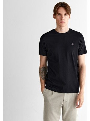 Gant Erkek Siyah Regular Fit Kısa Kol Bisiklet Yaka T-Shirt Standart Stil M Beden