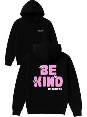 Vsrn Be Kınd Tasarım Baskılı Oversize Siyah Kapüşonlu Sweatshirt