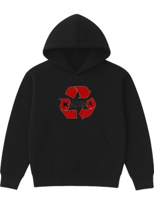 Vsrn Karma Tasarım Baskılı Oversize Siyah Kapüşonlu Sweatshirt