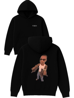 Vsrn Gangs Tasarım Baskılı Oversize Siyah Kapüşonlu Sweatshirt