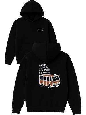 Vsrn Üstüme Gelmeyin Tasarım Baskılı Oversize Siyah Kapüşonlu Sweatshirt