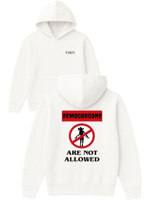 Vsrn Are Not Allowed Tasarım Baskılı Oversize Beyaz Kapüşonlu Sweatshirt